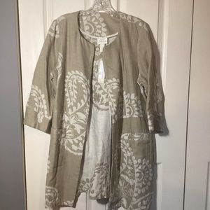 Chico's Coat Tan/Cream Jacquard Topper 3/4 Sleeve size 1(M/8)